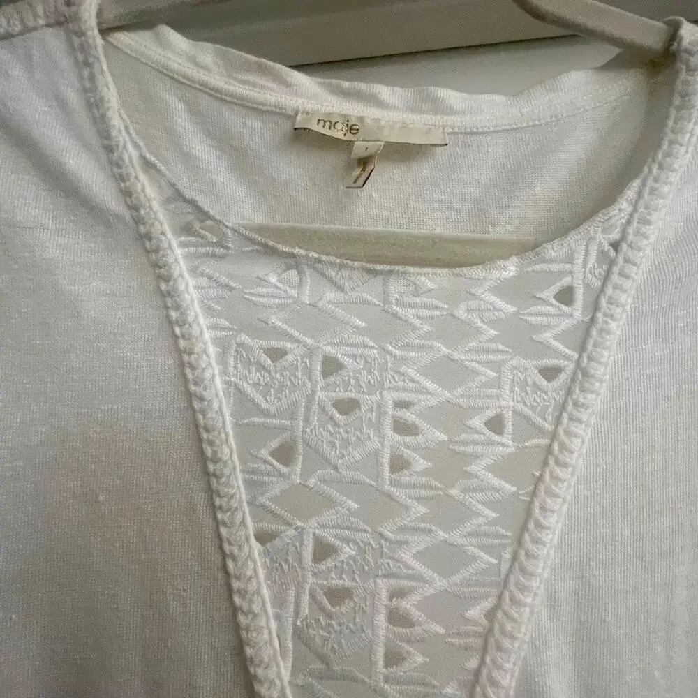 MAJE white t shirt dress-small- Roxitane Embriodered dress- waist tie NWOT